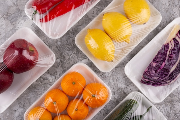 Photo top view preserved food arrangement