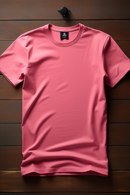 完璧にスタイルされた純粋なピンクの T シャツのモックアップの上面図