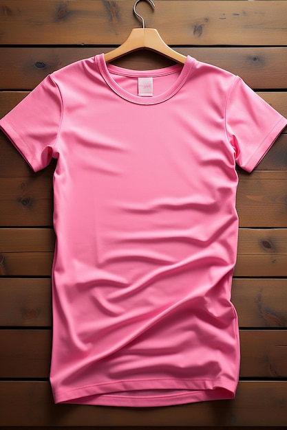 完璧にスタイルされた純粋なピンクの T シャツのモックアップの上面図