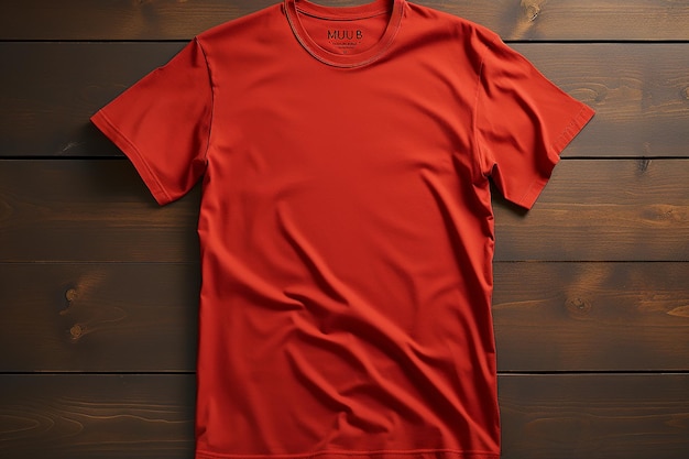 完璧にスタイルされた純粋な赤い T シャツのモックアップの上面図