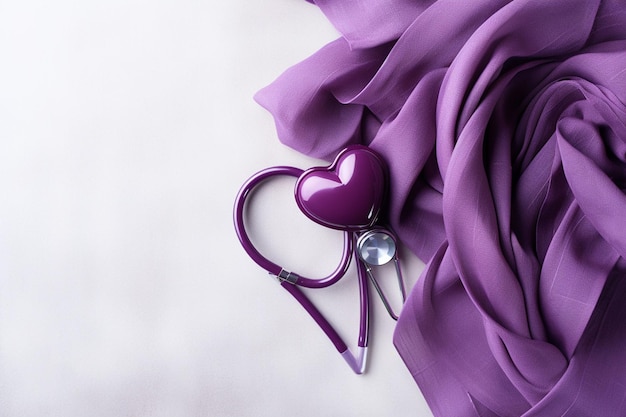 top view of purple ribbon with stethoscope