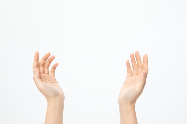 Top view of questioning hands isolated on a white background