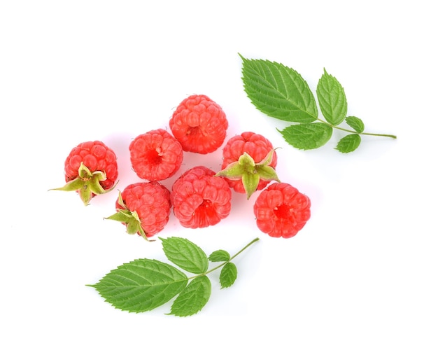 Top view of Raspberries isolated on white background