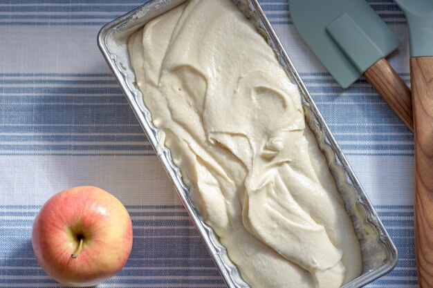 Top view of raw dough in bread pan