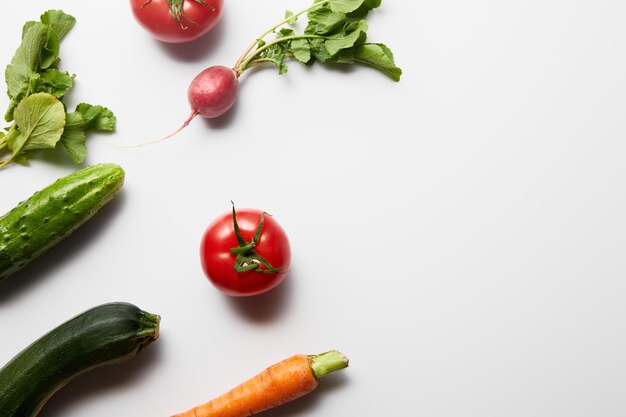 Photo top view raw fresh vegetables