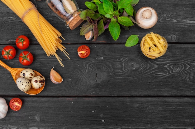 Top view of raw Italian pasta