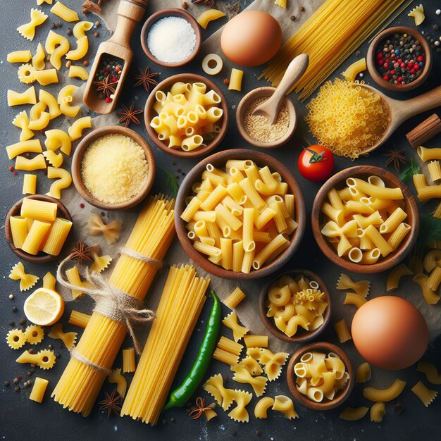 top view of raw macaroni italian pasta as background