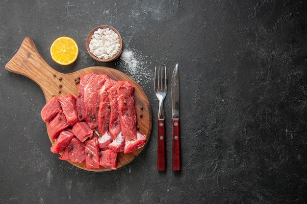 top view raw meat slices. meal dinner meat food