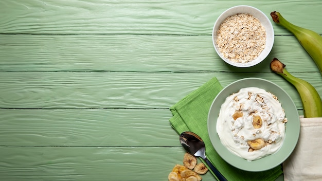 Foto ricetta in vista dall'alto con banana di banana