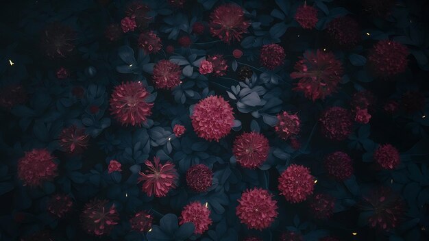 Top view of red flowers on a dark