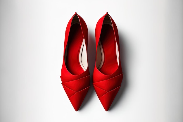 Top view of red shoes Isolated close up on a white background