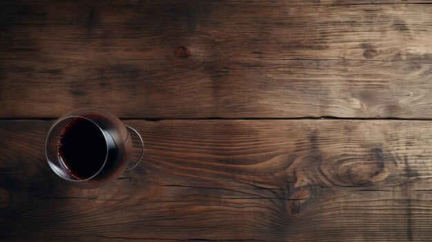 Top View Of Red Wine On Wooden Table