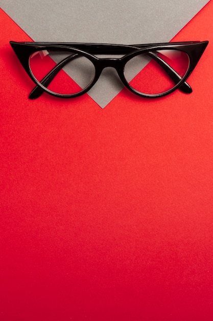 Top view retro eyeglasses with copy space