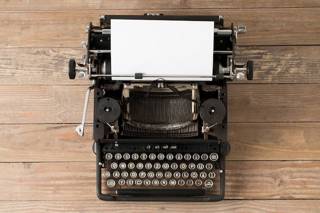 Top view of retro style typewriter in studio