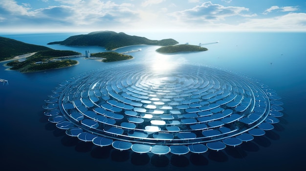 A top view reveals a floating solar park harnessing energy from the water39s surface