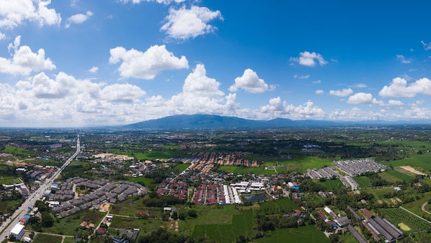 Top view of the rice paddy fields in northern Thailand