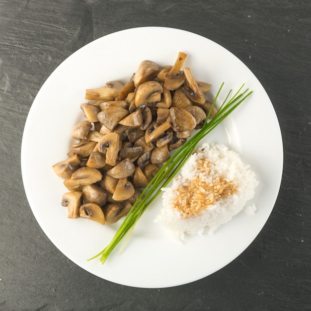 Top View Rice with Mushrooms