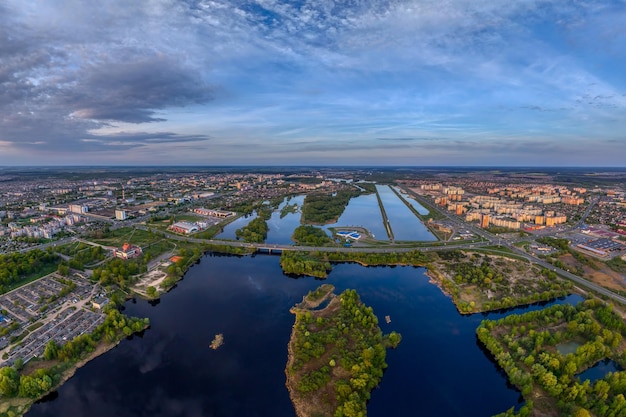 Top view of the river in the city