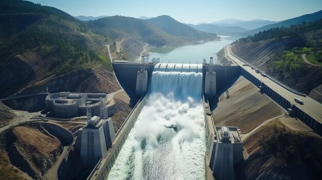 top view of the river and the platinum with a hydroelectric station