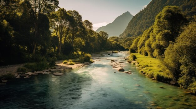 Photo top view of river surrounding by forest