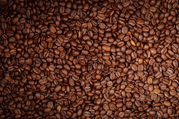 Top view on roasted coffee beans