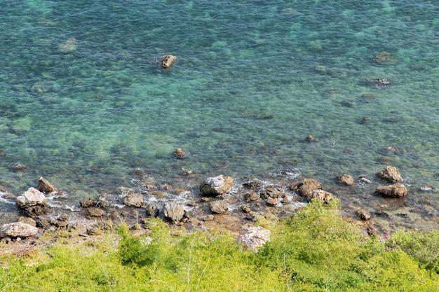 Photo top view of rock beach