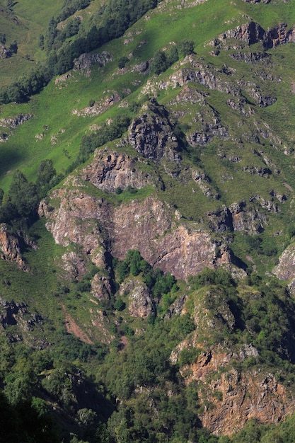 Top view of the rocky cliffs of the North Caucasus in Russia.