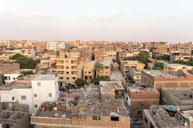 Top view of the rooftops of modern Giza Poor neighborhoods in Cairo Egypt cairo cityscape view