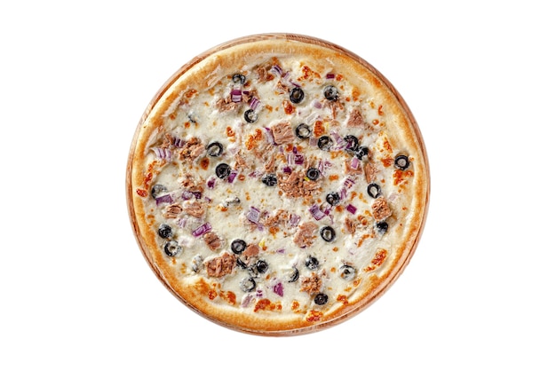 Photo top view round thin pizza