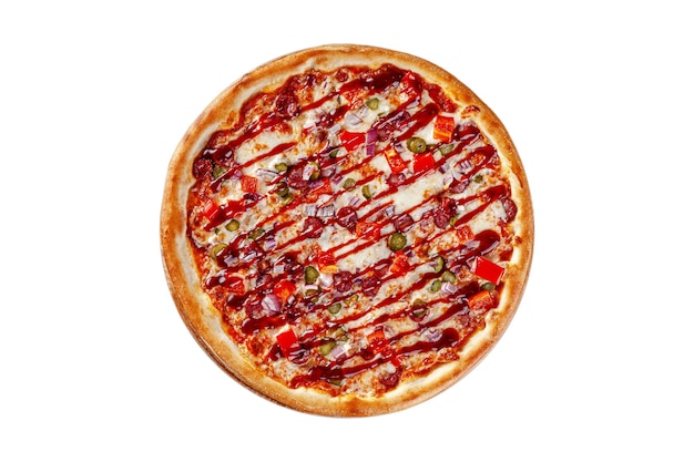 Foto vista dall'alto pizza sottile rotonda