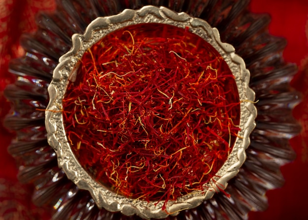 Top view saffron still life arrangement