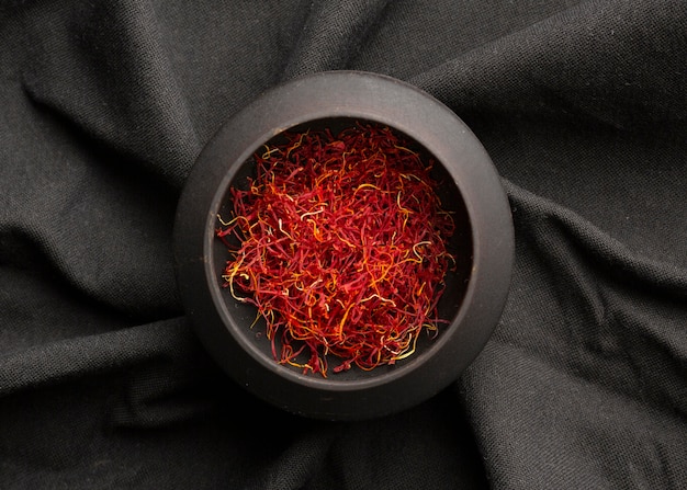 top view saffron still life arrangement