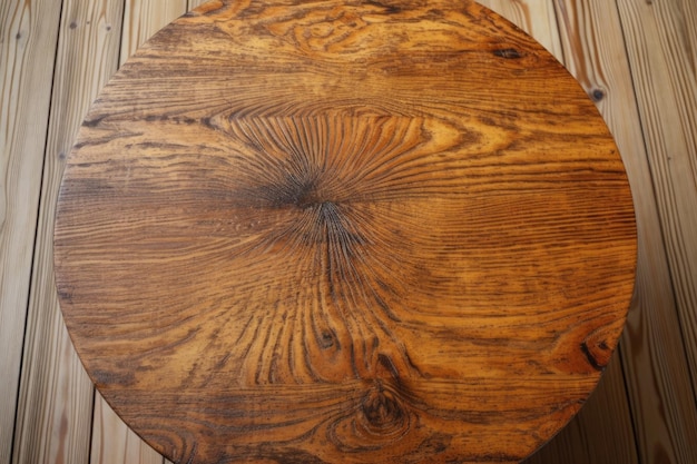 Foto vista dall'alto del vecchio tavolo levigato che rivela le venature del legno create con l'intelligenza artificiale generativa