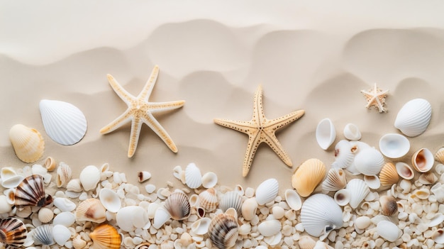 top view of sandy background with dunes and seashells