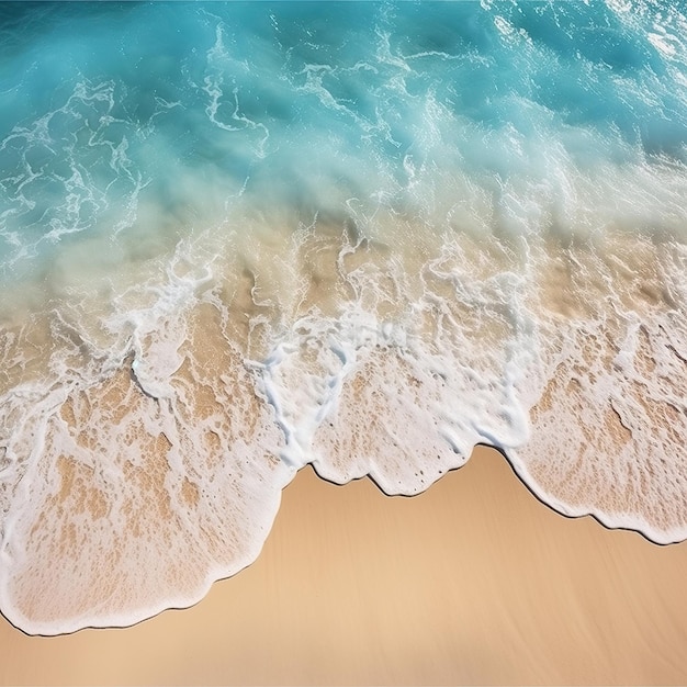 Top view of sandy beach and soft blue ocean wave