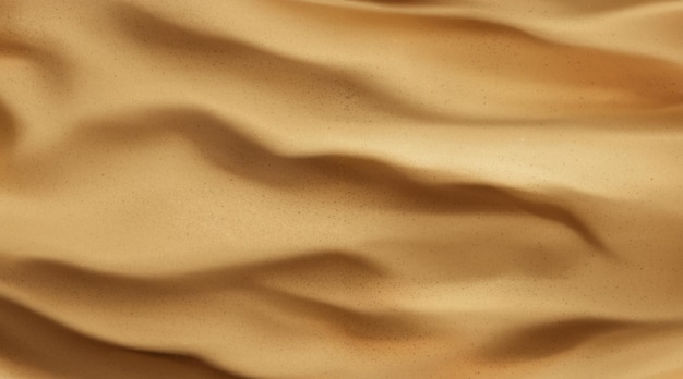 Top View of Sandy Waves Realistic Desert or Beach Background with Golden Dunes Ocean Bottom and Grainy Abstract Texture