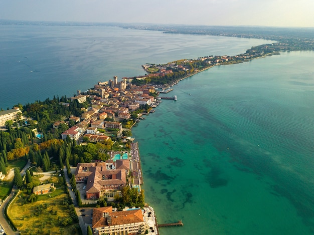 Top view of Scaligera Castle and Sirmione on Lake Garda.Italy.Tuscany.