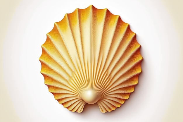 Top view of a scallop shell white background