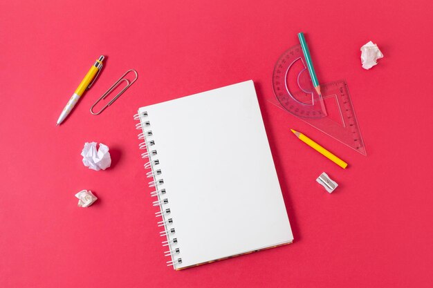 Top view school supplies arrangement