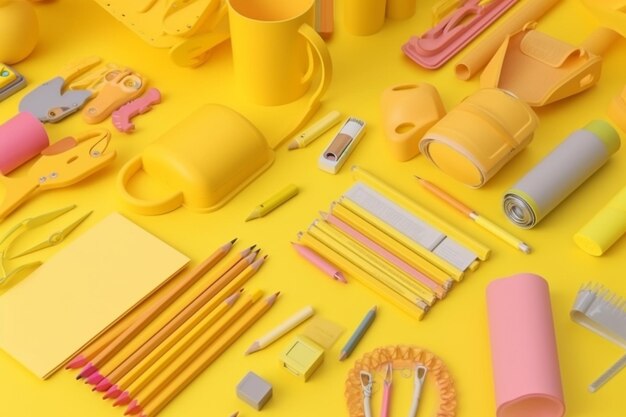 Top view school supplies assortment