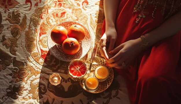 top view schoot een persoon met twee granaatappels