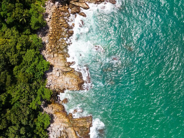 Top view Sea Shore at Phuket Thailand beautiful seacoast and open sea in summer season Nature environment and Travel background