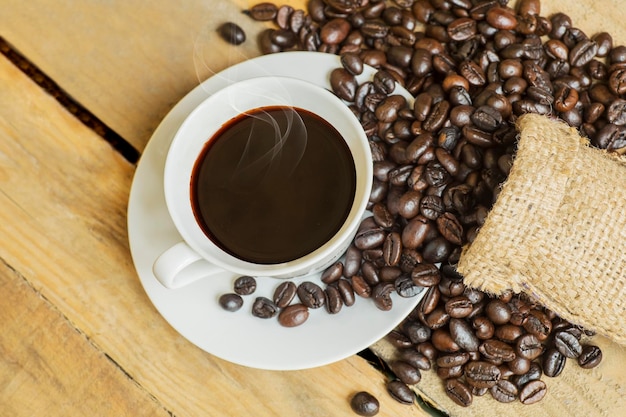 Top view of a served cup filled with brewed coffee