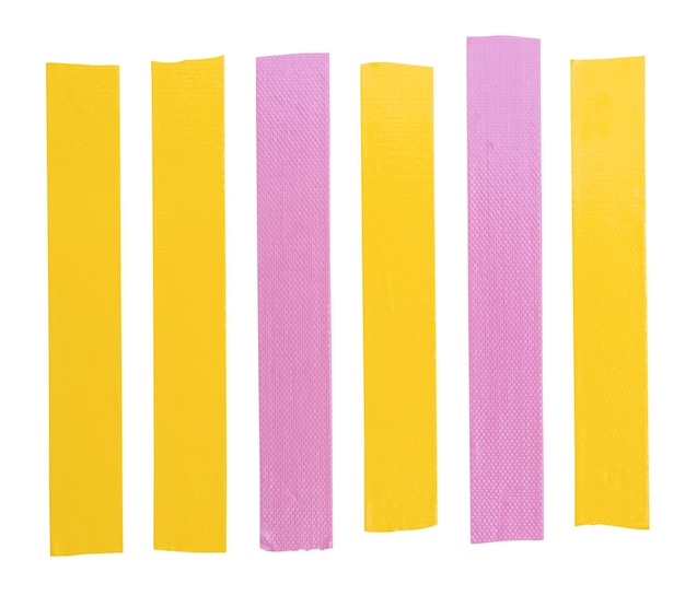 Photo top view set of pink and yellow adhesive vinyl tape or clothes tape in stripe shape