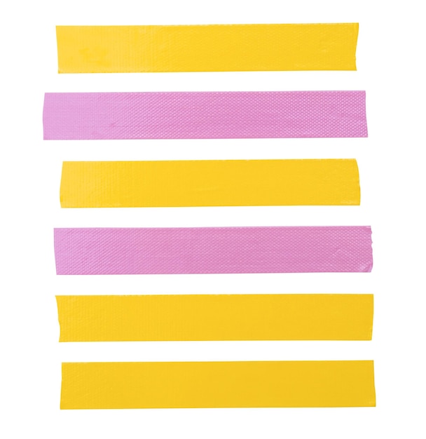 Top view set of pink and yellow adhesive vinyl tape or clothes tape in stripe shape