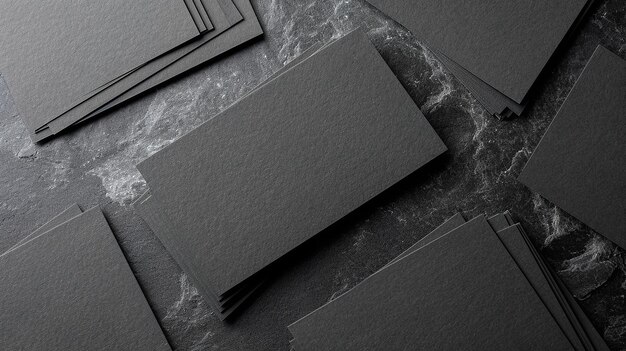 Top view of several black business cards on a gray surface with a copy space Generative AI