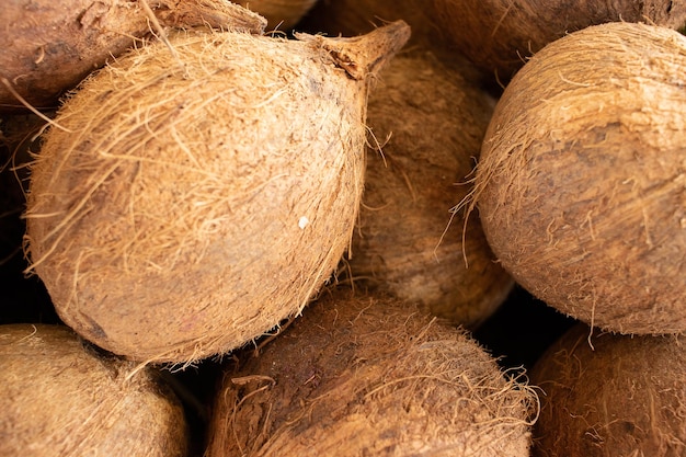 Top view of several coconut fruit