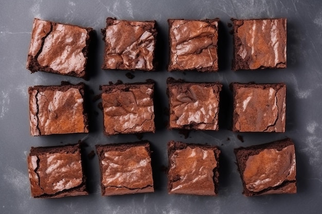 Top view of several pieces of brownie cut into squares generative ai