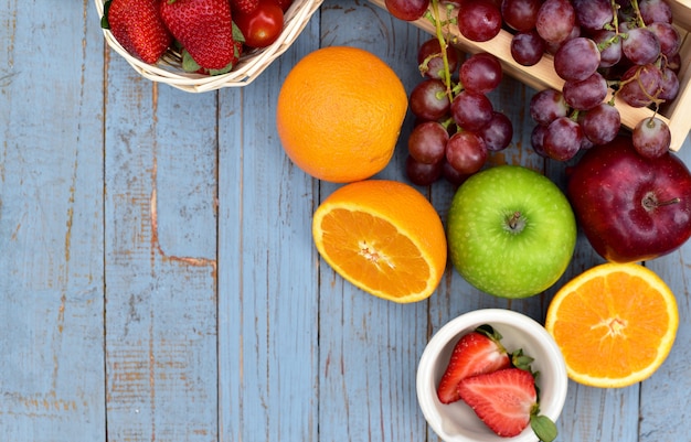 top view of several types of fruits and vegetables