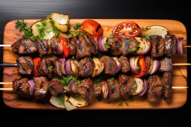 Top View Shish Taouk On A Wooden Boardon White Background